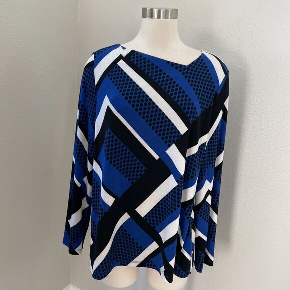 Chico's Tops - Chicos Travelers Womens Large Asymmetric Neck Abstract Tunic Top Shirt Stretch